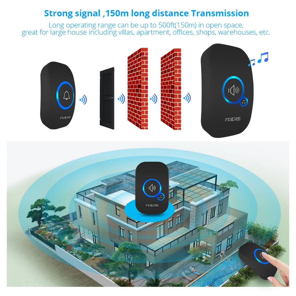 Wireless Doorbell Home Welcome Smart Door Bell 150M Long Wireless Distance 32 Songs Home Welcome Chimes Ringtone Colorful - Orvis Collection