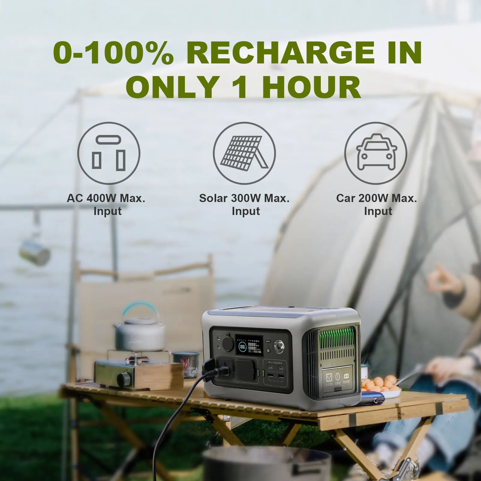 Portable Power Station R600, 299Wh Lifep04 Battery with 2X 600W (1200W Surge) AC Outlets for Outdoor Camping RV Home - Orvis Collection
