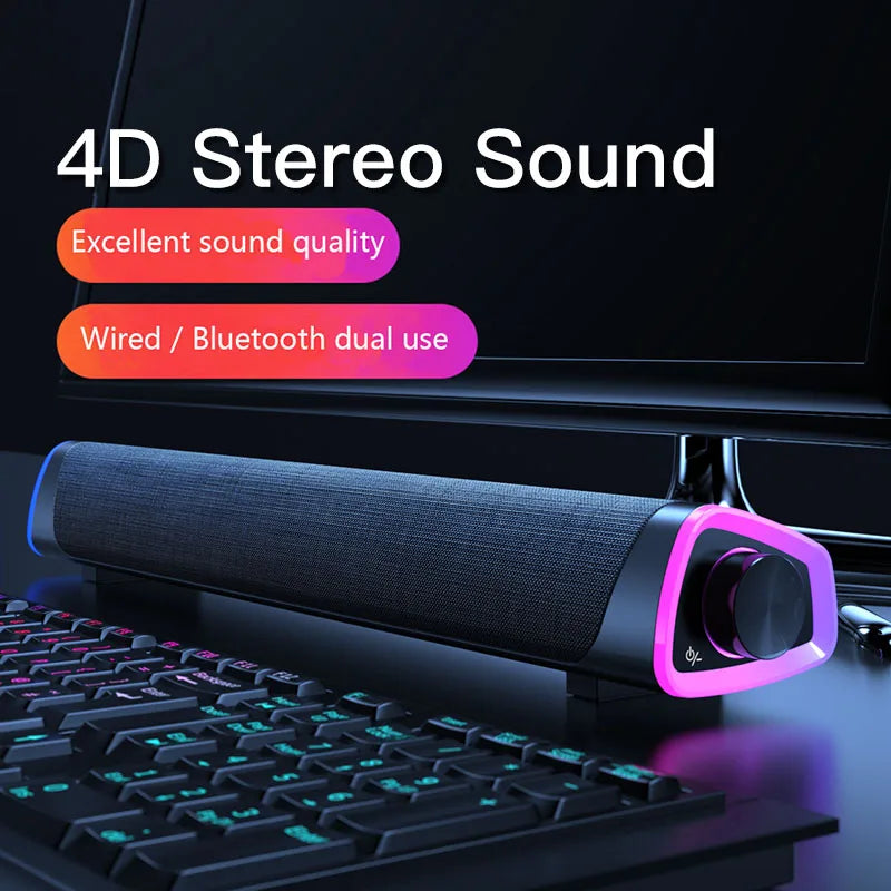 4D Computer Wired Loudspeaker Bluetooth 5.0 Bar Stereo Sound Subwoofer Surround Soundbar Speaker for Macbook Laptop Notebook PC - Orvis Collection