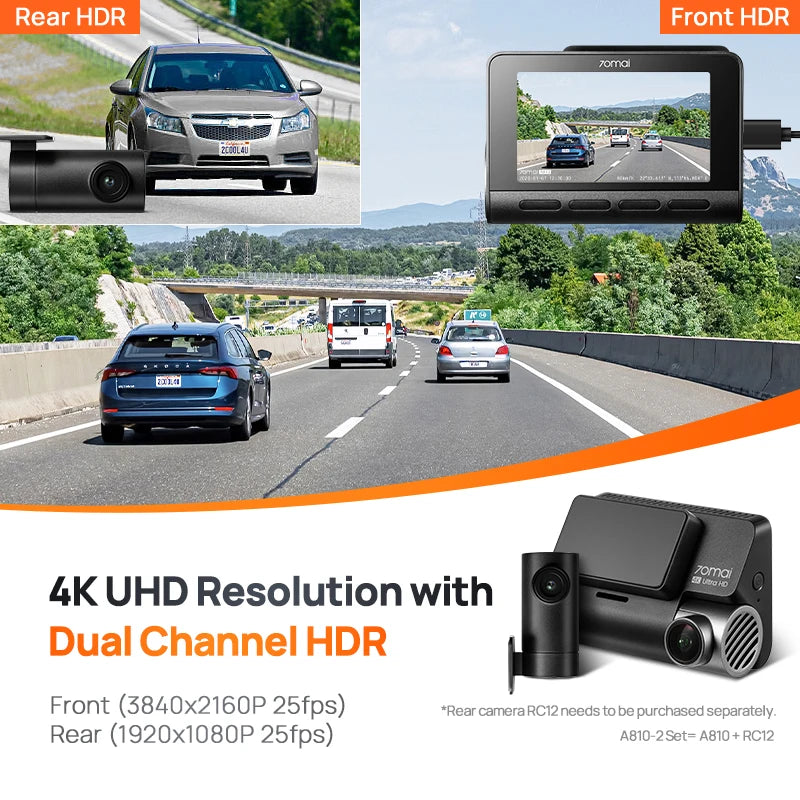 Dash Cam A810 Ultra HD 4K Built-In GPS ADAS Auto Record 150FOV Motion Detection A810 Car DVR Support Rear Cam - Orvis Collection