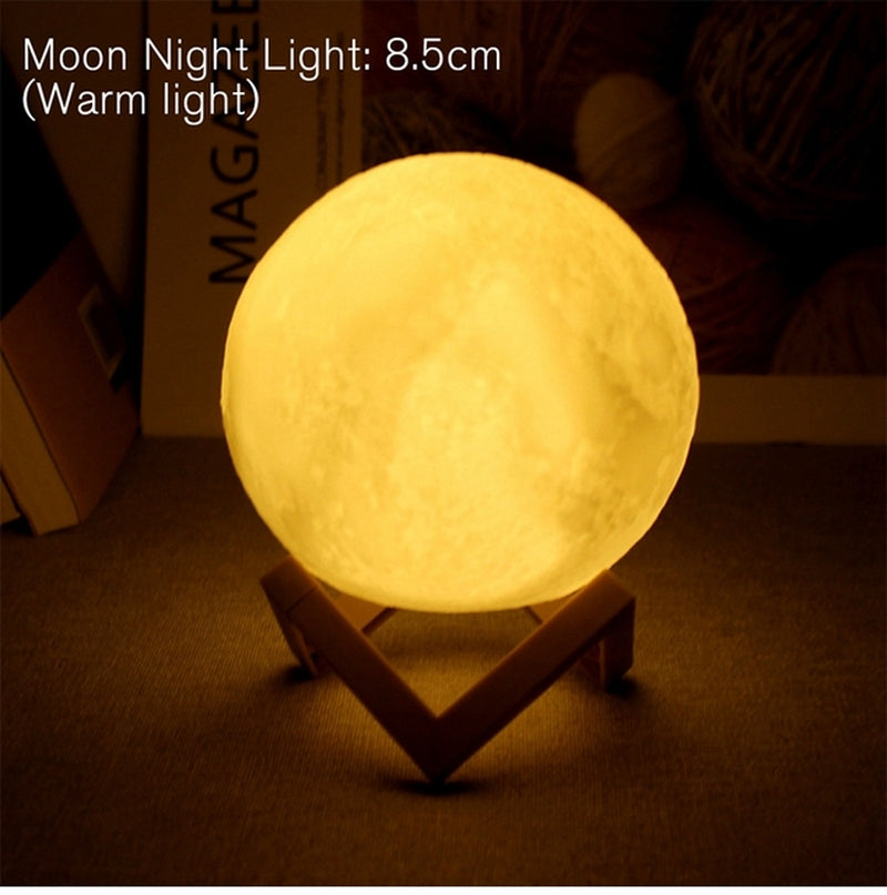 8Cm Moon Lamp LED Night Light Battery Powered with Stand Starry Lamp Bedroom Decor Night Lights Kids Gift Moon Lamp - Orvis Collection