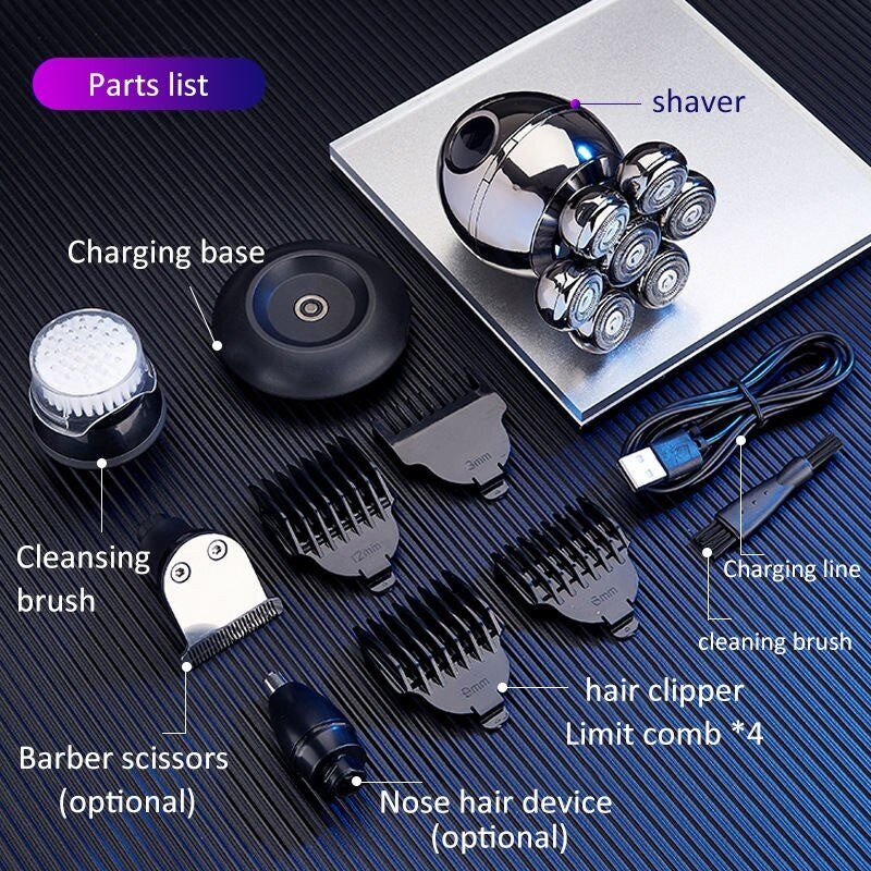 Electric Shaver 7D Floating Cutter Head Base Charging Portable Men Beard Trimmer Clipper Skull Shaver Waterproof Shaving - Orvis Collection