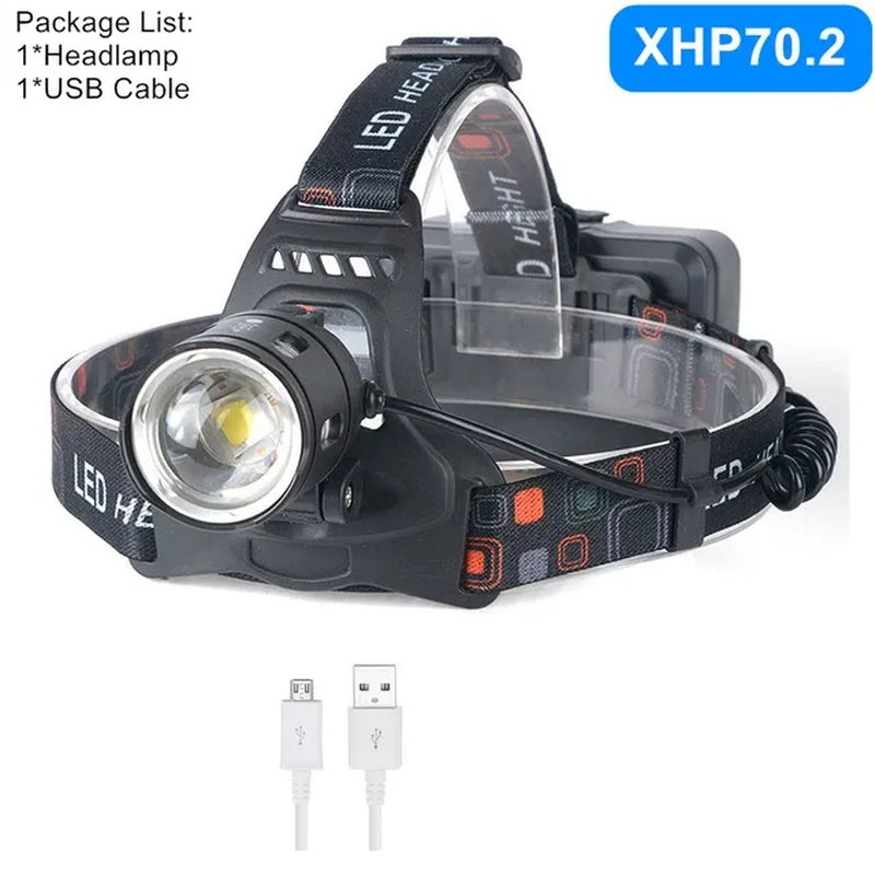 Powerful XHP70.2 XHP50.2 Led Headlamp Headlight Zoom Head Lamp Flashlight Torch 18650 Battery USB Rechargeable Fishing Lantern - Orvis Collection