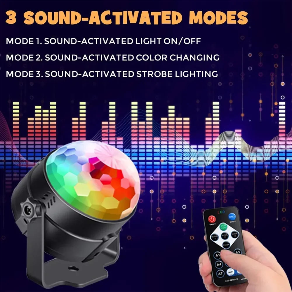 7 Colors Strobe Light Sound Activated Stage with Remote Control Disco Ball Lamps for Home Room Parties Kids Birthday Wedding Bar - Orvis Collection
