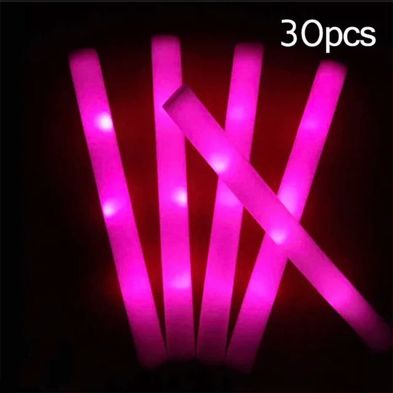15/30Pcs LED Glow Sticks Bulk Colorful RGB Glow Foam Stick Cheer Tube Dark Light for Xmas Birthday Wedding Party Supplies - Orvis Collection