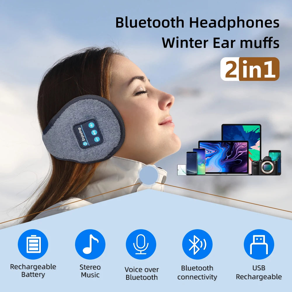 Wireless Headband Headphones Muffs, Earphone Warmer Earmuffs, Bluetooth Ear Warmer Music Men'S Women Winter Thick Casual Cap - Orvis Collection
