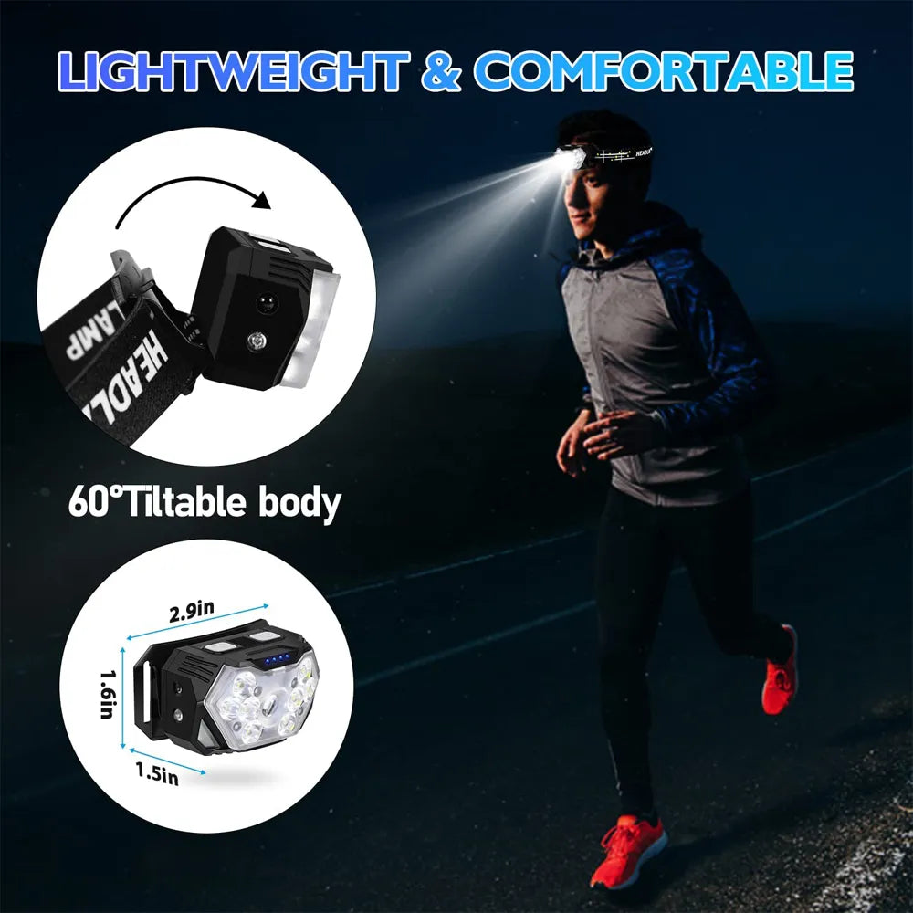 9 Led Strong Light Headlamp USB Rechageable Motion Sensor Headlight Portable Fishing Camping Outdoor Head Lamp Work Flashlight - Orvis Collection