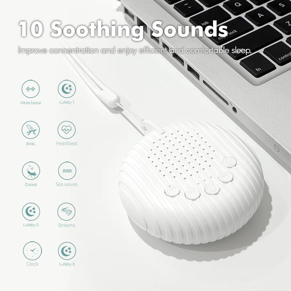 White Noise Sound Machine Portable Baby Sleep Machine 10 Soothing Sounds Volume Adjustable Built-In Rechargeable Battery USB - Orvis Collection