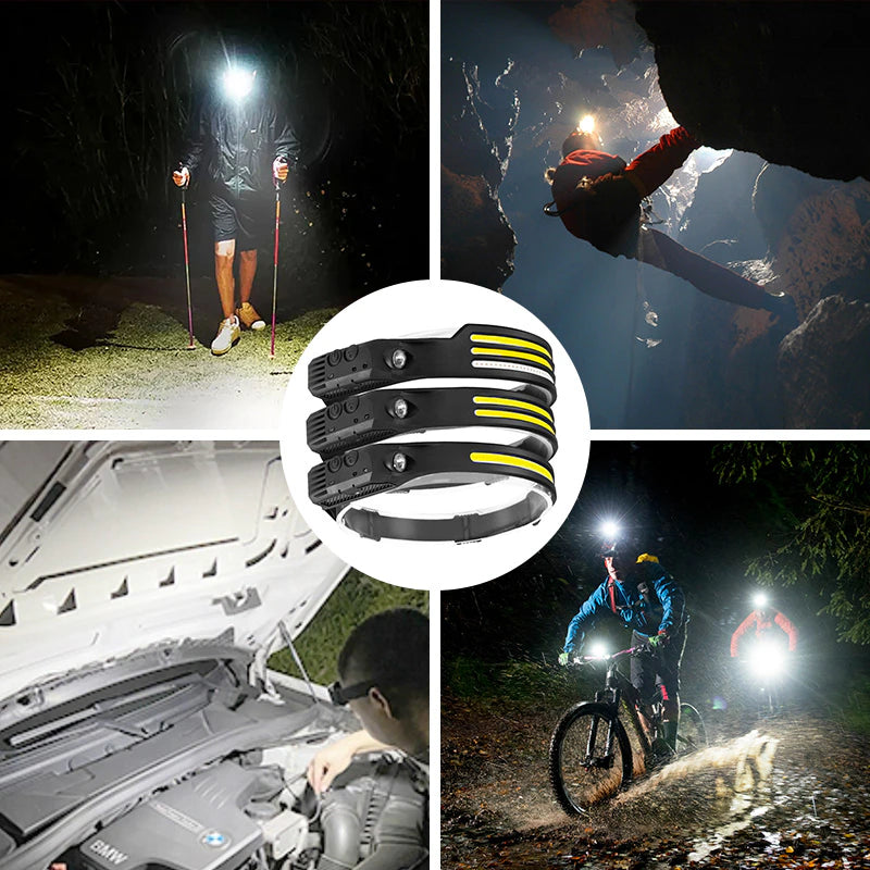 Induction Headlamp COB LED Sensor Head Lamp Built-In Battery Flashlight USB Rechargeable Head Torch 5 Lighting Modes Headlight - Orvis Collection
