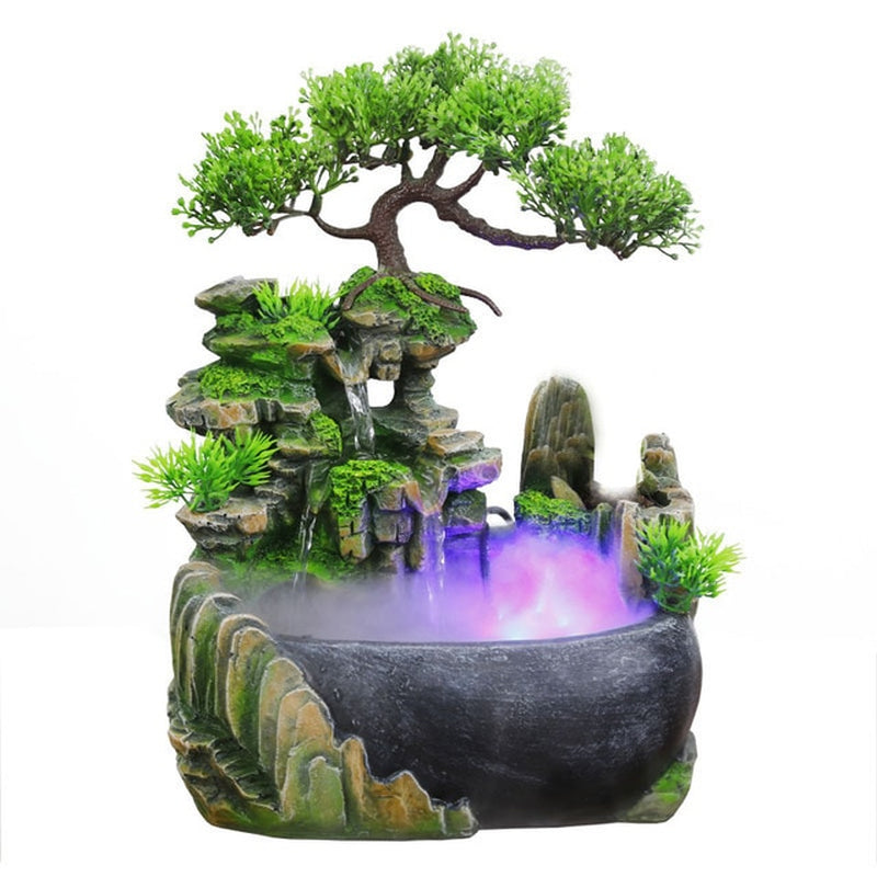 Wealth Feng Shui Company Office Tabletop Ornaments Desktop Flowing Water Waterfall Fountain with Color Changing LED Lights Spray - Orvis Collection