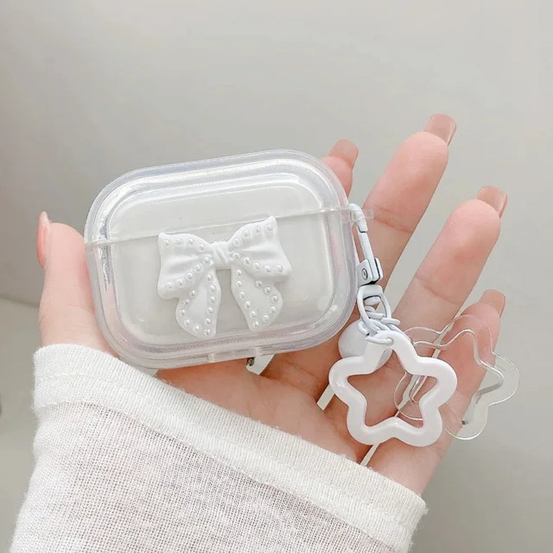 INS Laser Bow Transparent Case Stars Acrylic Keychain Bell Pendant for Airpods Pro 2 1 Airpod 3 Earphone Accessorie Cases - Orvis Collection