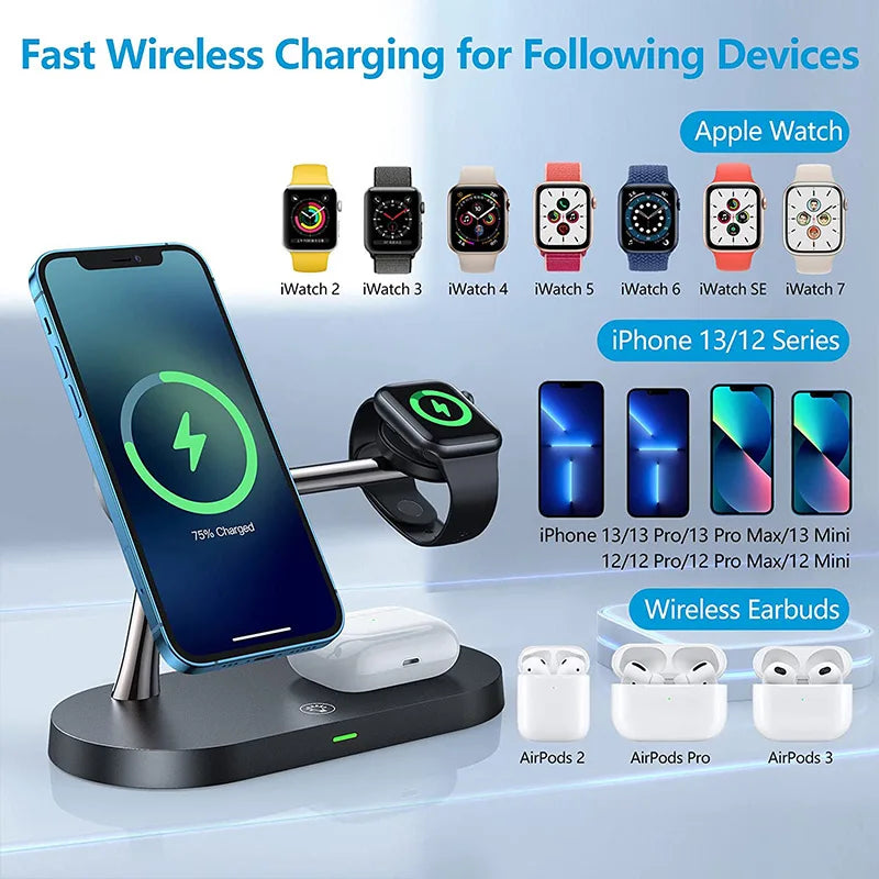 3 in 1 Wireless Charger Stand Magnetic for Iphone 12 13 14 15 Fast Charging Station for Watch 9 8 7 6 5 Airpods 2 3 Pro - Orvis Collection