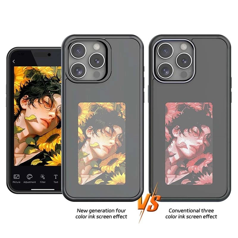New-Tech NFC Function Phone Case for  15 14 13 Pro Max DIY Cases E Ink Screen Phone Cover Cartoon Girl Fundas Battery Free