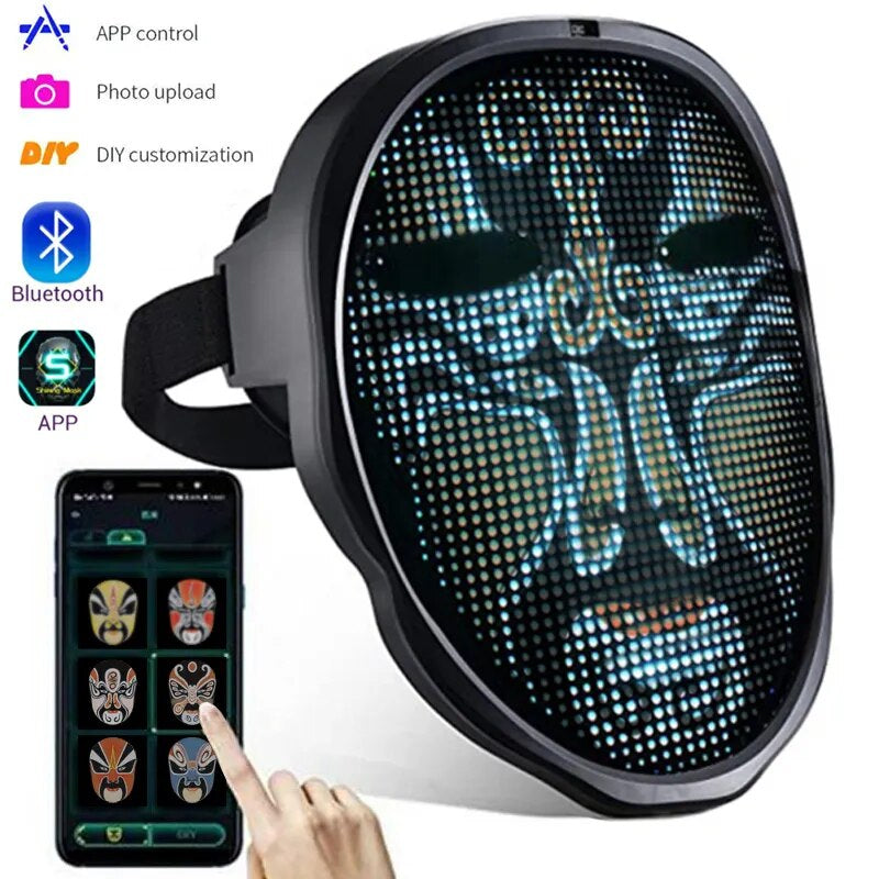 Bluetooth APP Control Smart LED Face Masks Programmable Change Face DIY Photoes for Party Display LED Light Mask for Halloween - Orvis Collection