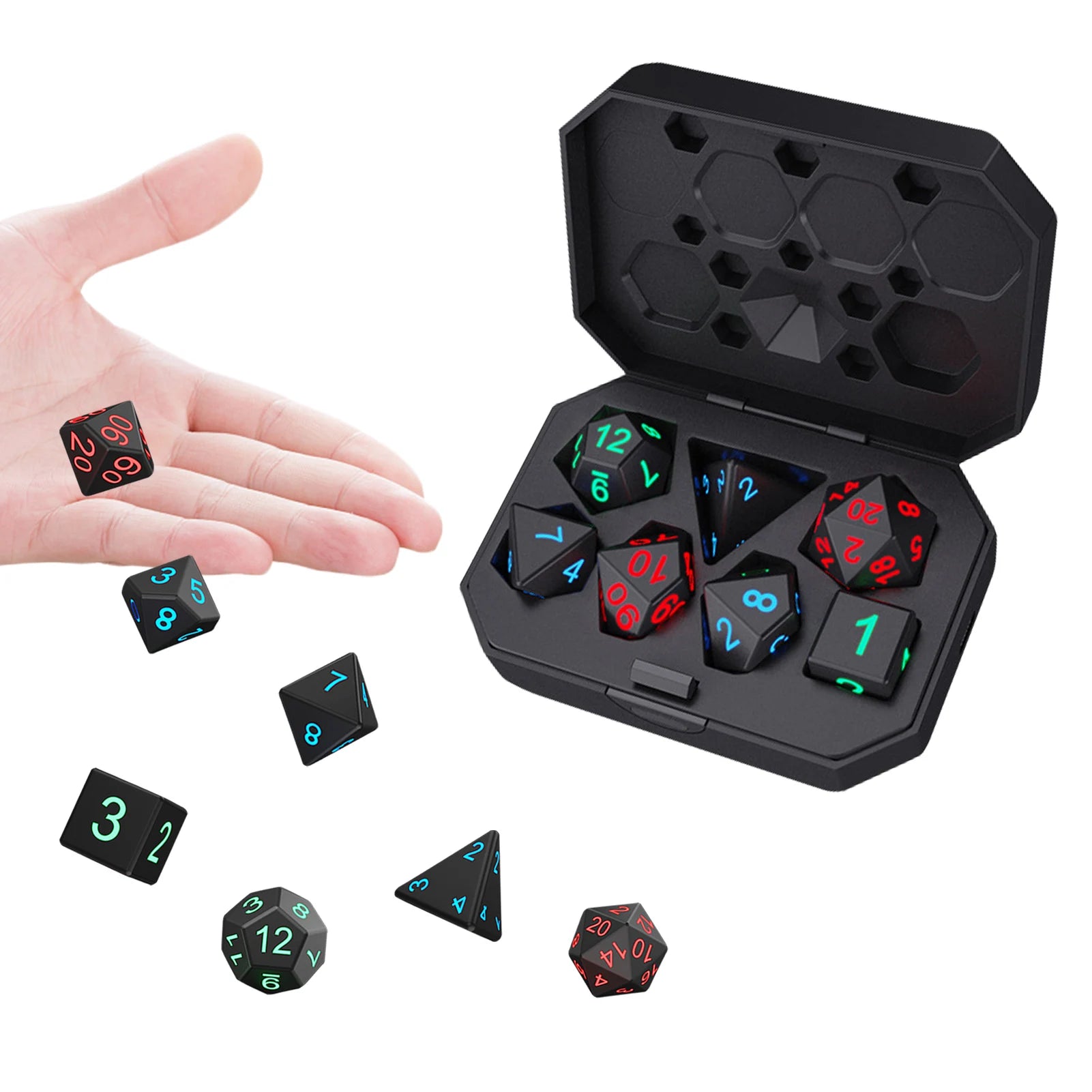 7Pcs/Set Electronic Dice USB Rechargeable Luminous Dice Glow in the Dark DND Dices RPG Polyhedral Dice RPG D4 D6 D8 D10 D12 D20 - Orvis Collection