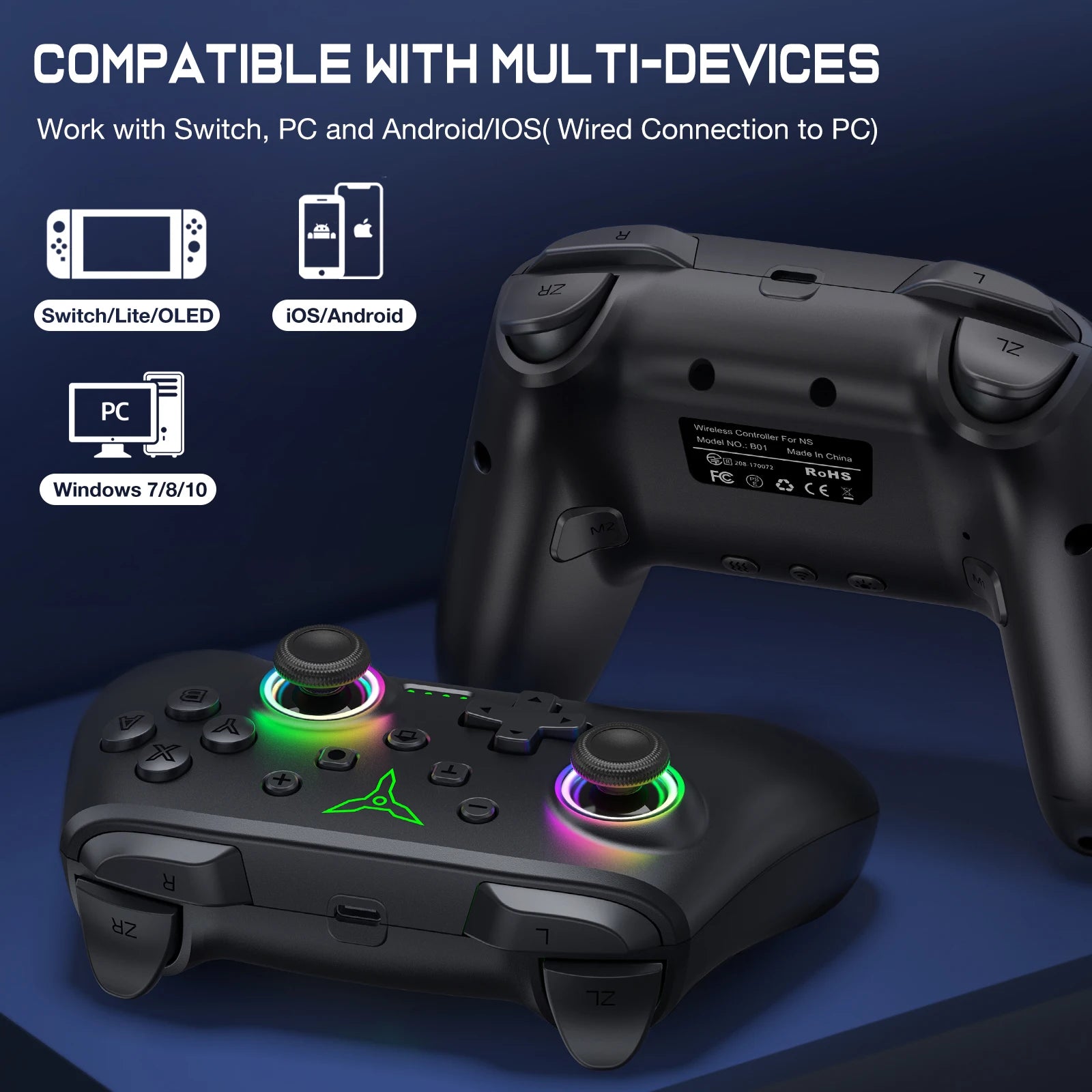 Wireless Bluetooth RGB Controller for Nintendo Switch/Switch Oled/Switch Lite/Pc/Mobile Gamepad Multi-Function Joystick - Orvis Collection