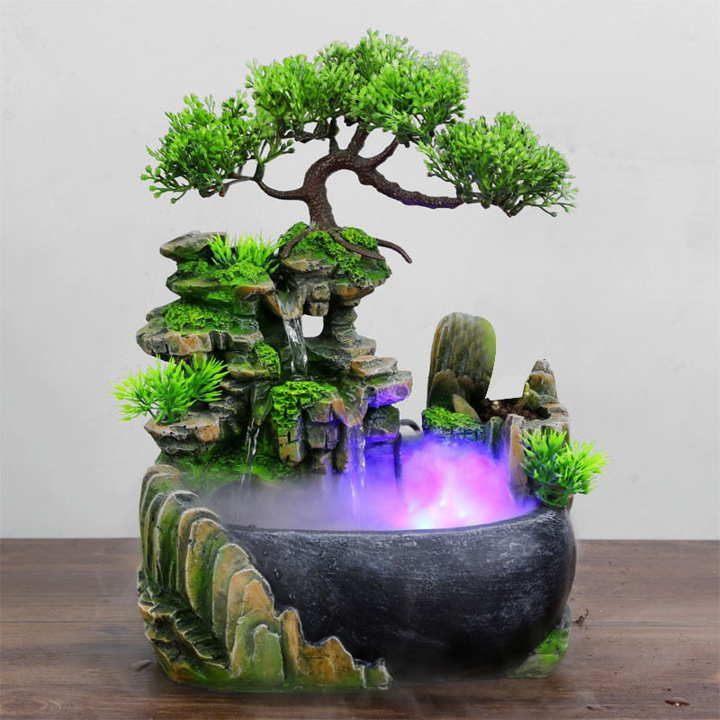 Wealth Feng Shui Company Office Tabletop Ornaments Desktop Flowing Water Waterfall Fountain with Color Changing LED Lights Spray - Orvis Collection