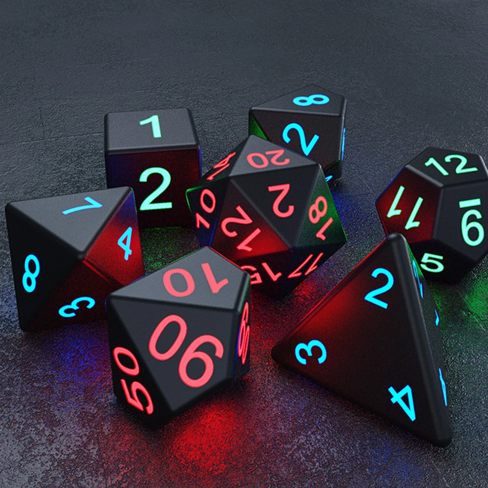 7Pcs/Set Electronic Dice USB Rechargeable Luminous Dice Glow in the Dark DND Dices RPG Polyhedral Dice RPG D4 D6 D8 D10 D12 D20 - Orvis Collection