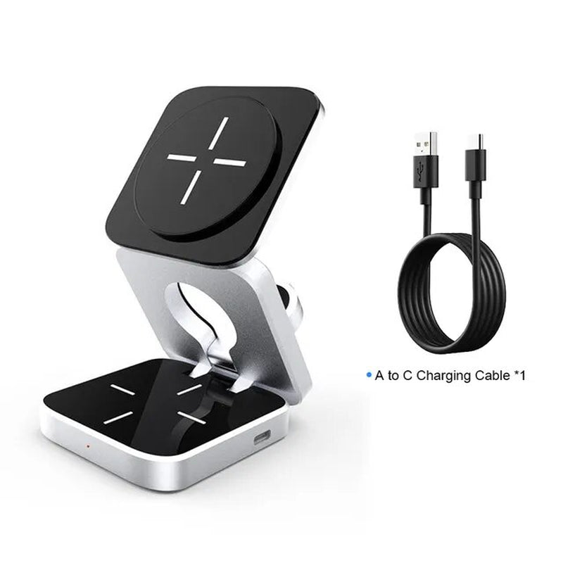 3 in 1 Foldable Magnetic Wireless Charger Stand for Iphone 15, 14, 13 Pro/Max/Plus, Airpods 3/2 Station Dock Fast Charger Holder - Orvis Collection