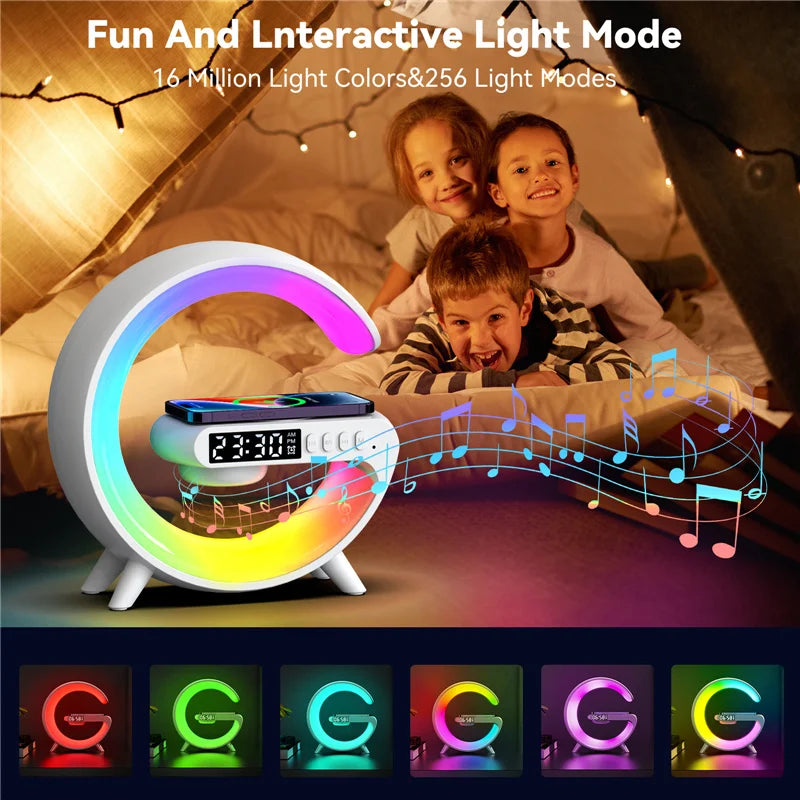 Wireless Charger Pad Stand Speaker TF Card RGB Night Light Lamp Alarm Clock Fast Charging Station Dock for Iphone Xiaomi - Orvis Collection