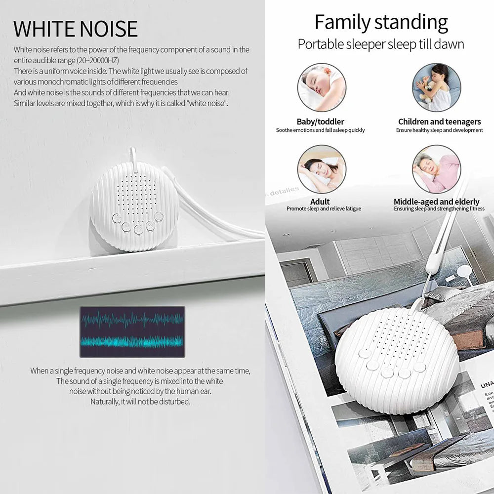 White Noise Sound Machine Portable Baby Sleep Machine 10 Soothing Sounds Volume Adjustable Built-In Rechargeable Battery USB - Orvis Collection