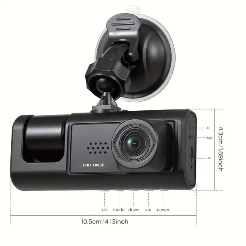 Dash Cam W/ IR Night Vision Loop Recording & 2" IPS Screen 1080P 3 Camera ， DVR Recorder, Video Recorder, Vehicle DVR