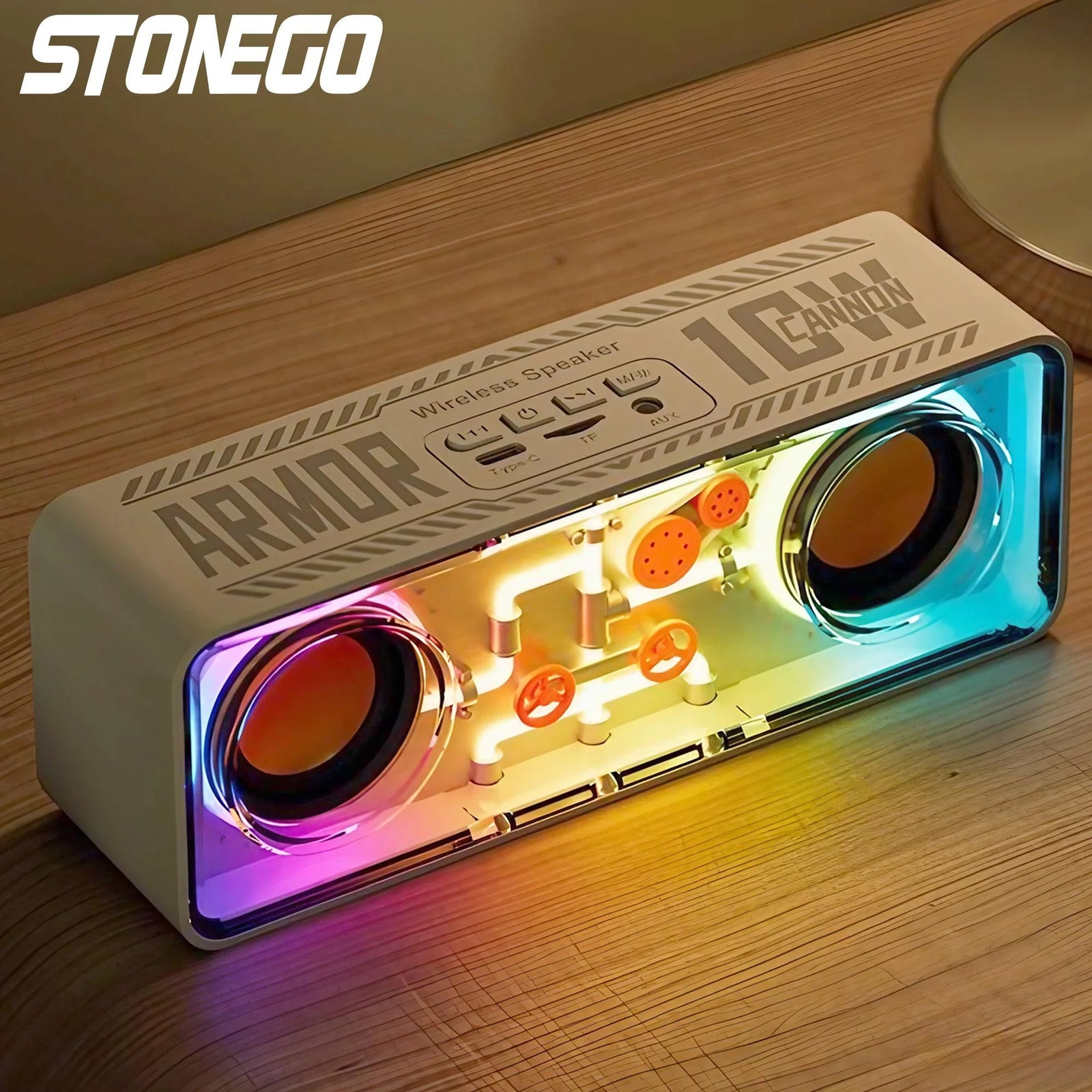 1PC Punk Style Dual Speakers Transparent Mechanical Wireless Bluetooth Speakers LED TWS Bass Diaphragm Sound - Orvis Collection