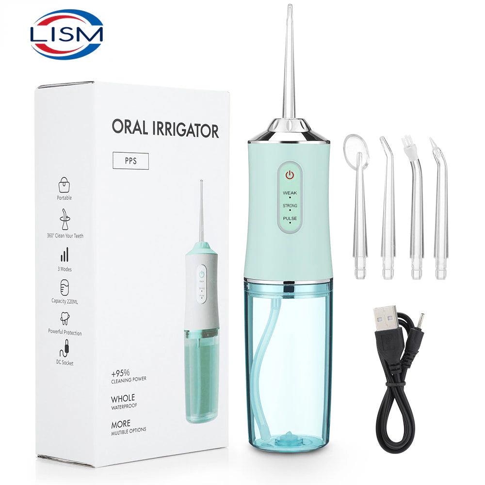 Oral Irrigator Portable Dental Water Flosser USB Rechargeable Water Jet Floss Tooth Pick 4 Jet Tip 220Ml 3 Modes IPX7 1400Rpm - Orvis Collection