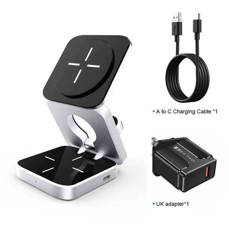 3 in 1 Foldable Magnetic Wireless Charger Stand for Iphone 15, 14, 13 Pro/Max/Plus, Airpods 3/2 Station Dock Fast Charger Holder - Orvis Collection