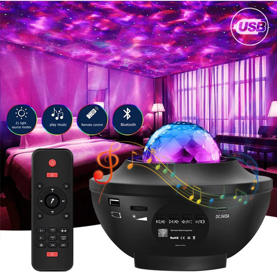 Colorful Starry Projector Galaxy Night Light Child Bluetooth USB Music Player Star Nightlight Romantic Projector Night Lamp Gift - Orvis Collection