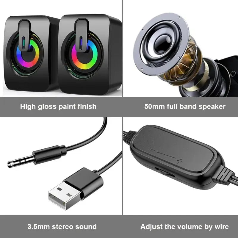 Computer Speakers PC Sound Box HIFI Stereo Microphone USB Wired Caixa De Som with LED Light for Desktop Computer - Orvis Collection