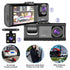 Dash Cam W/ IR Night Vision Loop Recording & 2" IPS Screen 1080P 3 Camera ， DVR Recorder, Video Recorder, Vehicle DVR