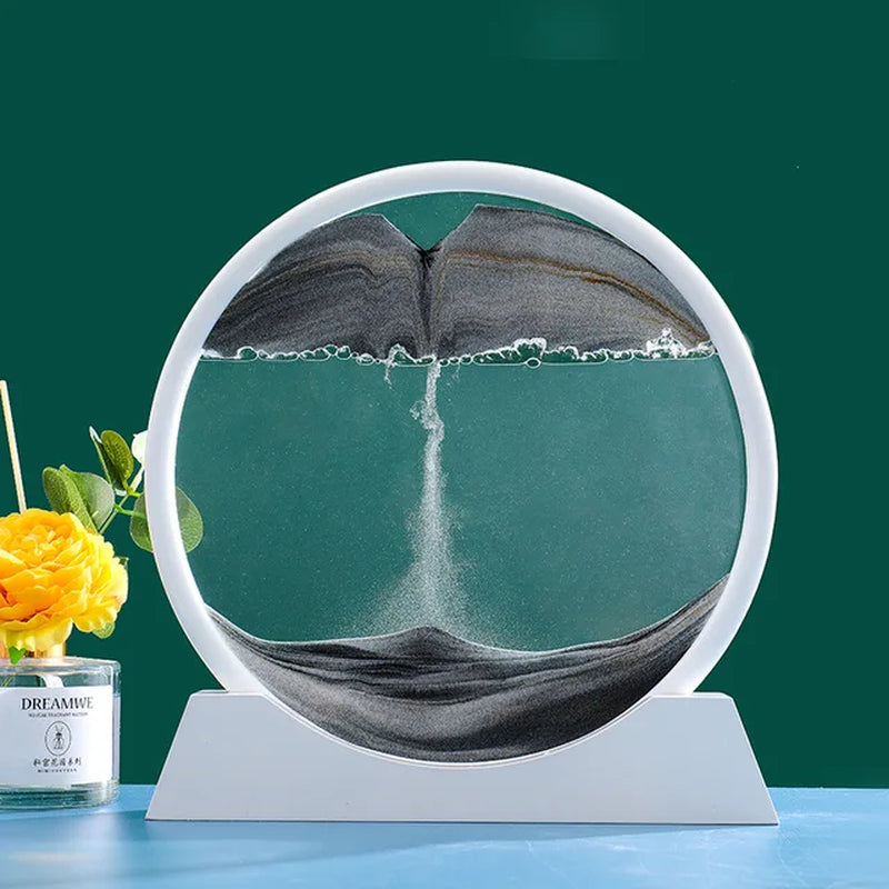 3D Moving Sand Art Picture round Glass Deep Sea Sandscape Hourglass Quicksand Craft Flowing Painting Office Home Decor Gift - Orvis Collection