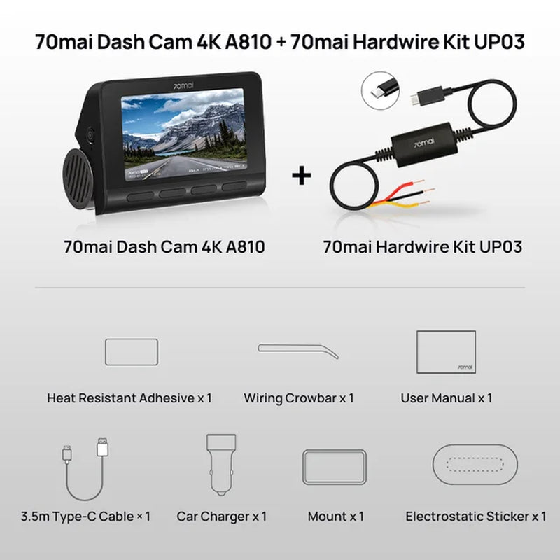 Dash Cam A810 Ultra HD 4K Built-In GPS ADAS Auto Record 150FOV Motion Detection A810 Car DVR Support Rear Cam - Orvis Collection