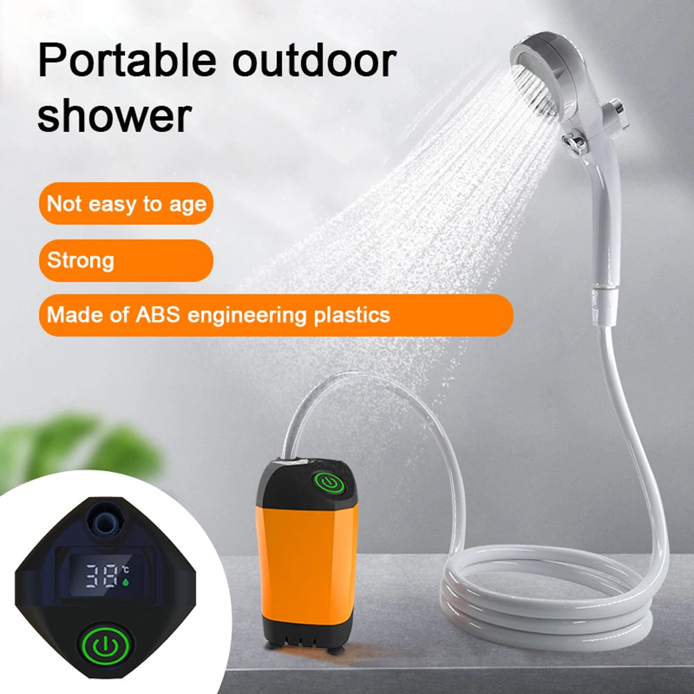 Outdoor Camping Shower IPX7 Waterproof with Digital Display Portable Electric Shower Pump for Hiking Travel Beach Pet Watering - Orvis Collection