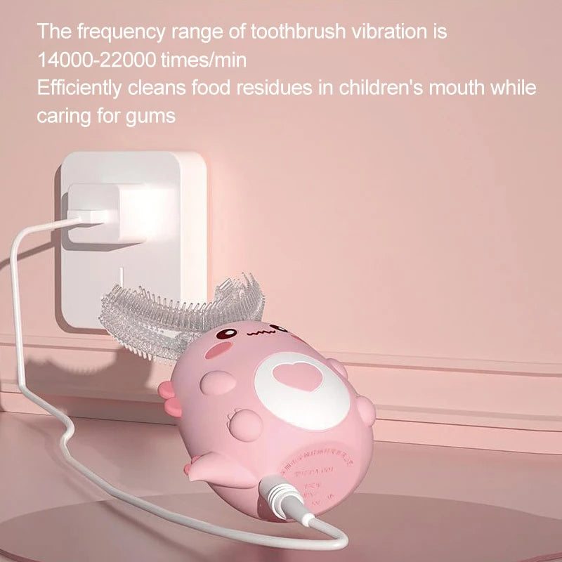 Children U-Shaped Electric Toothbrush 360 Degrees Smart Cartoon Kids Silicone Toothbrush Automatic Rechargeable Sonic Toothbrush - Orvis Collection